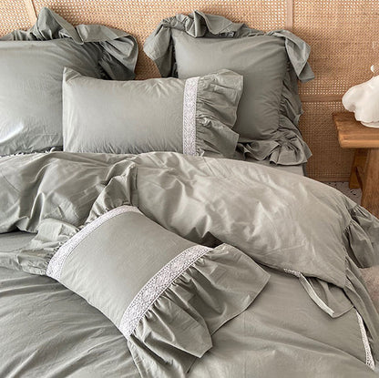 Princess Lotus Leaf Lace Soft Pure Cotton Washed Seven-Piece Bed Set - Harmony Gallery