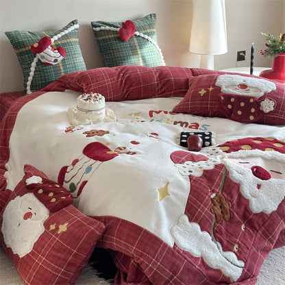 Christmas Wool Milk Velvet Four-Piece Winter Thick Warm Bed Set - Harmony Gallery