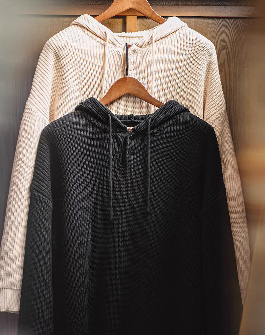 American Casual Henry Collar Knitted Hooded Lazy Pullover Men's Sweater - Harmony Gallery