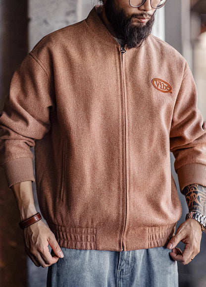 American Retro Woolen Baseball Embroidery Cuffed Sleeves Men's Jacket - Harmony Gallery