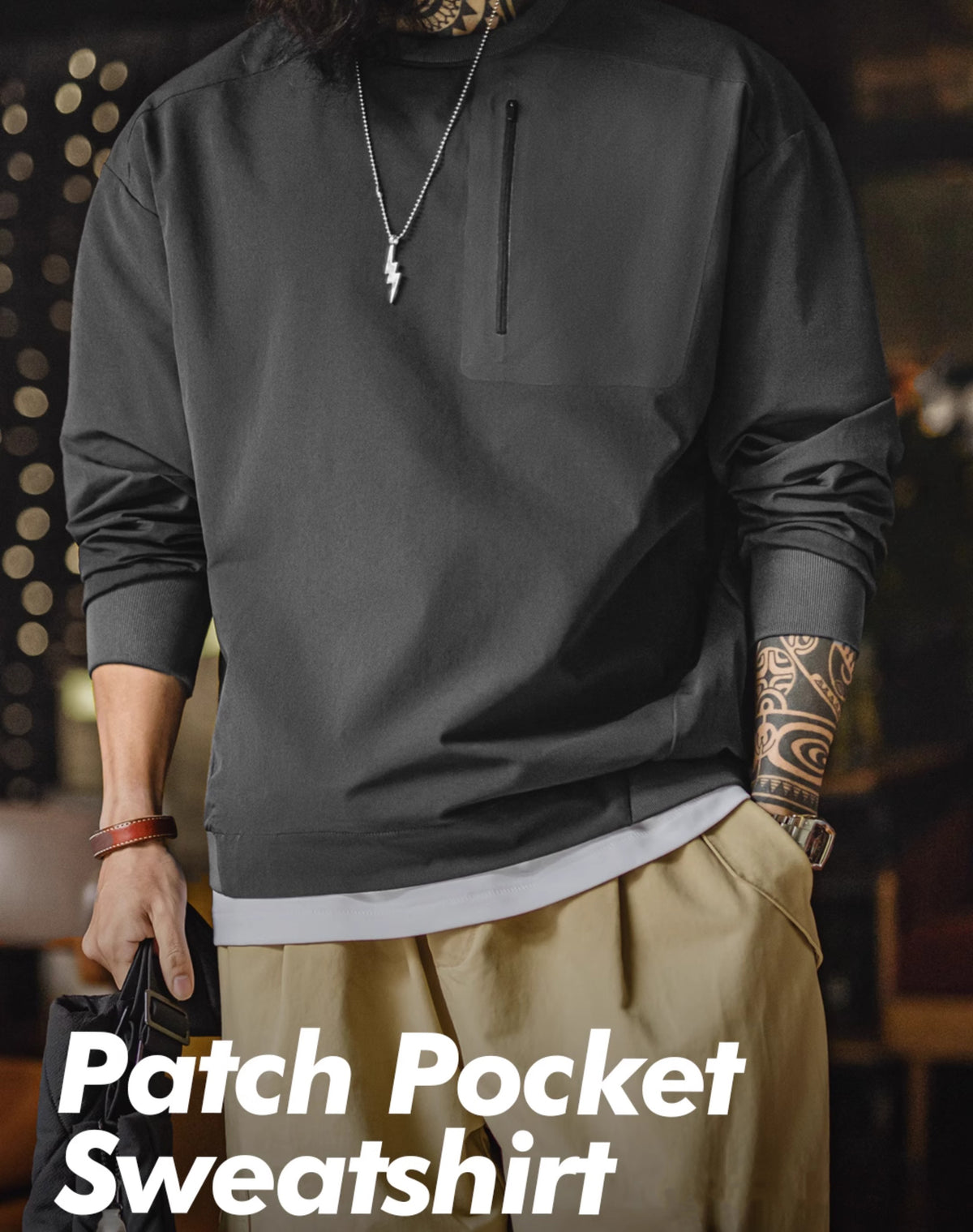 American Retro Functional Sports Chest Pocket Woven Drop Shoulder Men's Sweater - Harmony Gallery