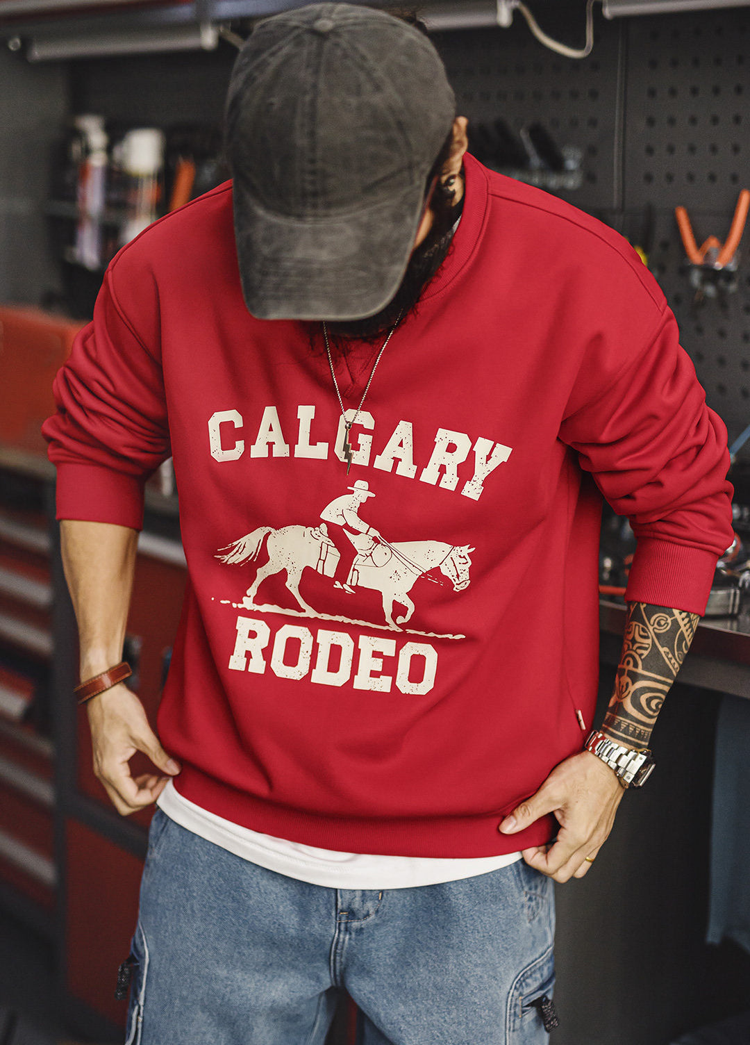 American Horse With Fleece Print Warm Thickened Pullover Men's Sweater