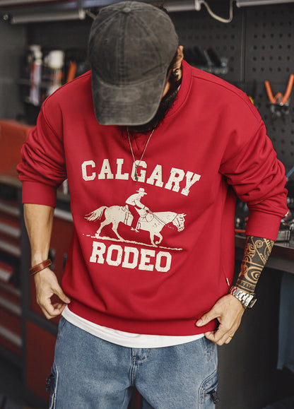 American Horse With Fleece Print Warm Thickened Pullover Men's Sweater