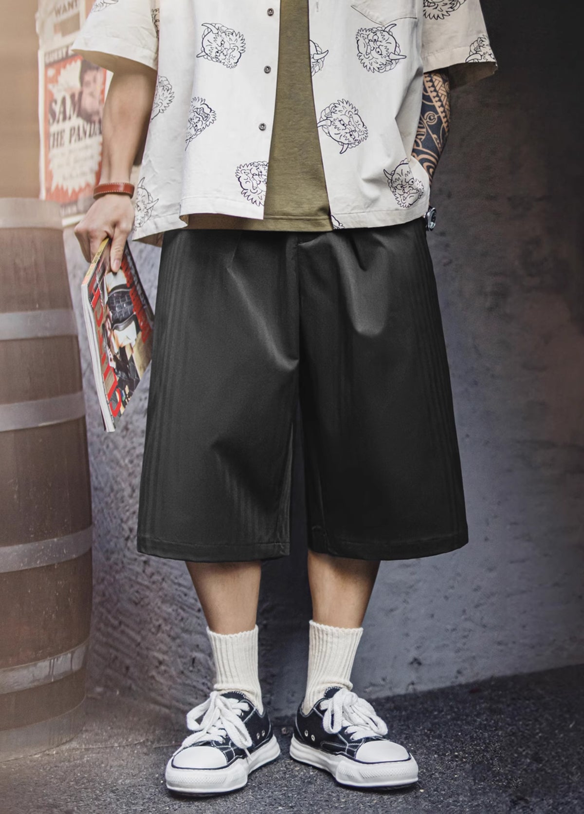 American Retro City Boy Wide-Leg Cropped Pants Daily Men's Shorts - Harmony Gallery