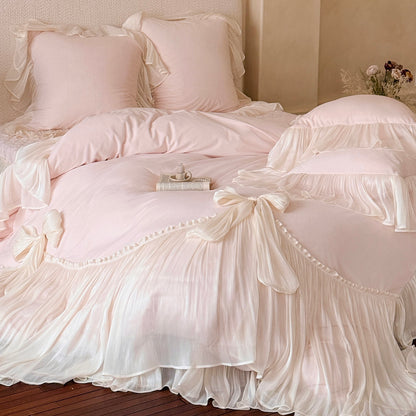 French Premium Double-Sided Warm Mattress Coral Fleece four-piece Bed Set - Harmony Gallery