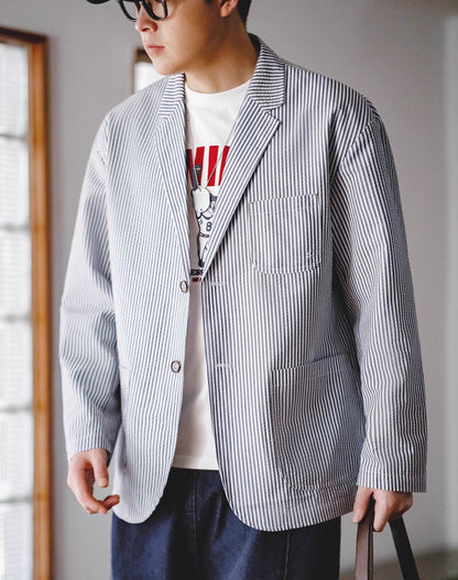 American Workwear Seersucker Striped Suit City Boy Men's Coat - Harmony Gallery