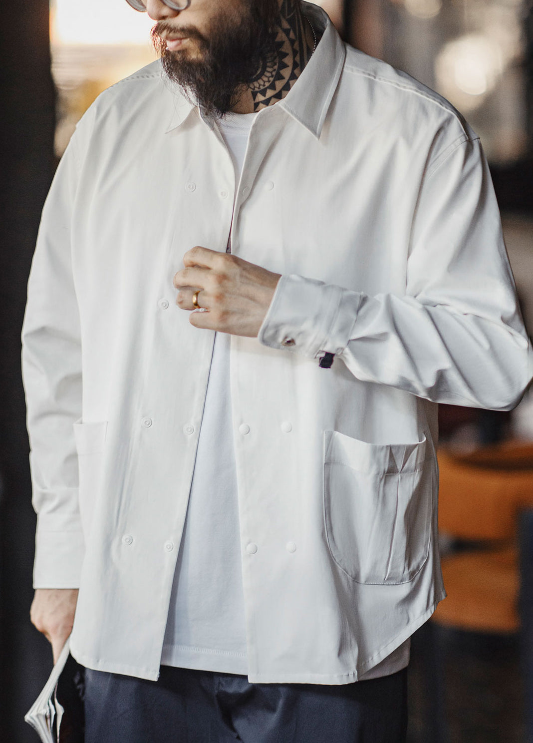 American Herringbone Double-Breasted All-Match Commuter Men's Shirt - Harmony Gallery
