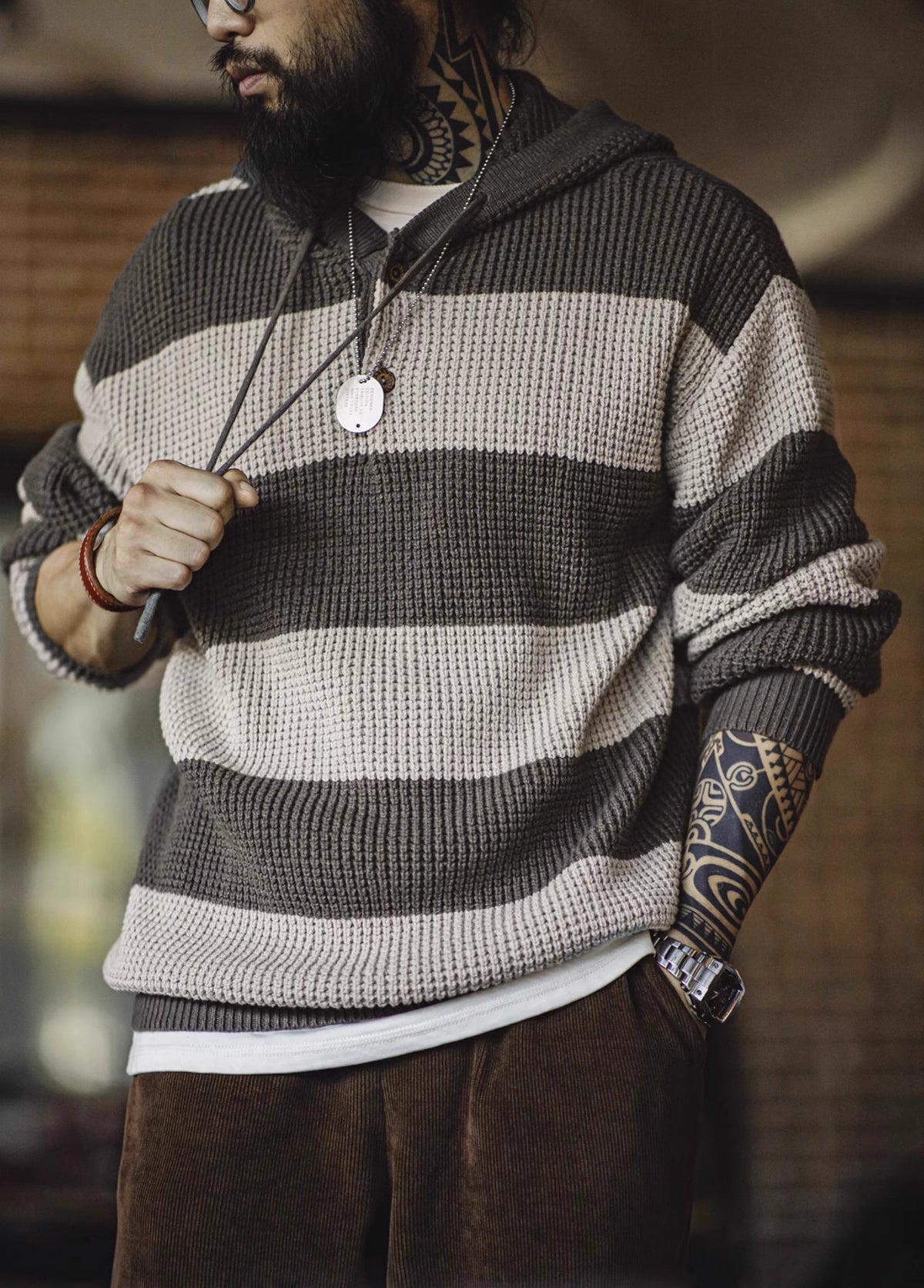 American Contrast Striped Hooded College Popularity Pullover Men's Sweater - Harmony Gallery