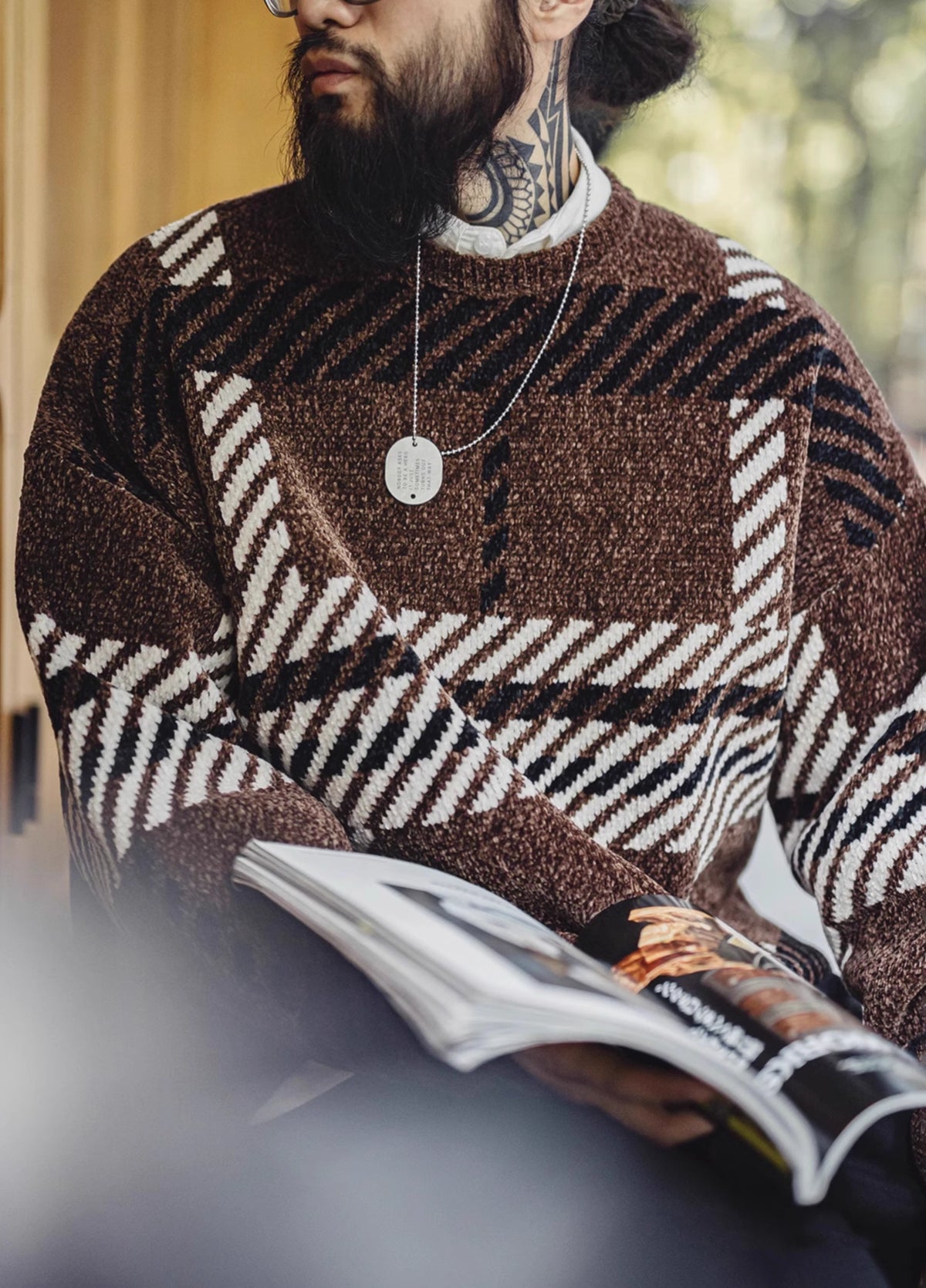 American Retro Chenille Christmas Couple Thick Warm Base Fleece Men's Sweater - Harmony Gallery