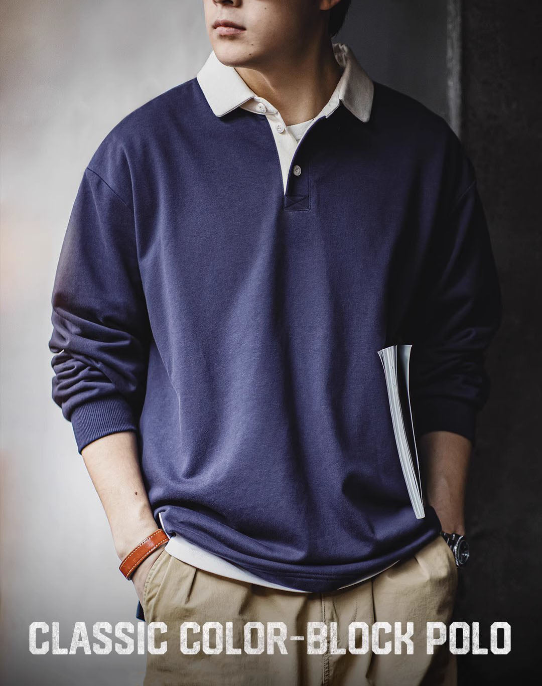 American Retro Knitted Contrast Polo College Men's Sweater - Harmony Gallery