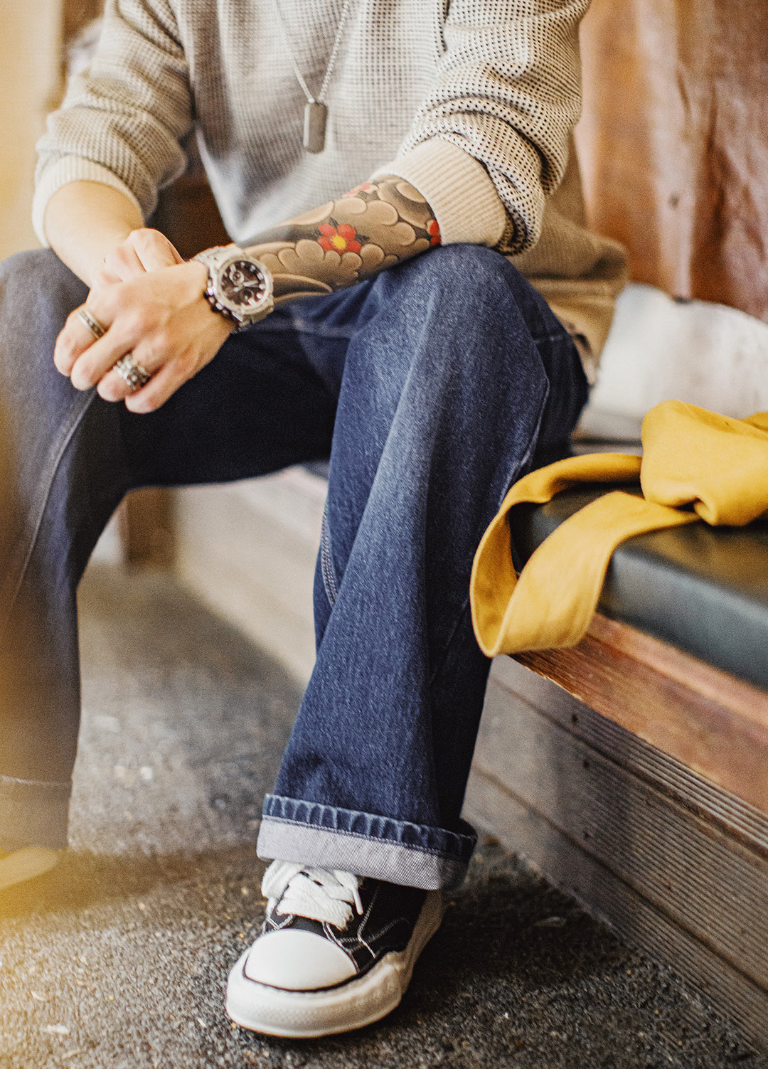 American Retro Washed Curved Denim Flowing Floor-Length Men's Jeans