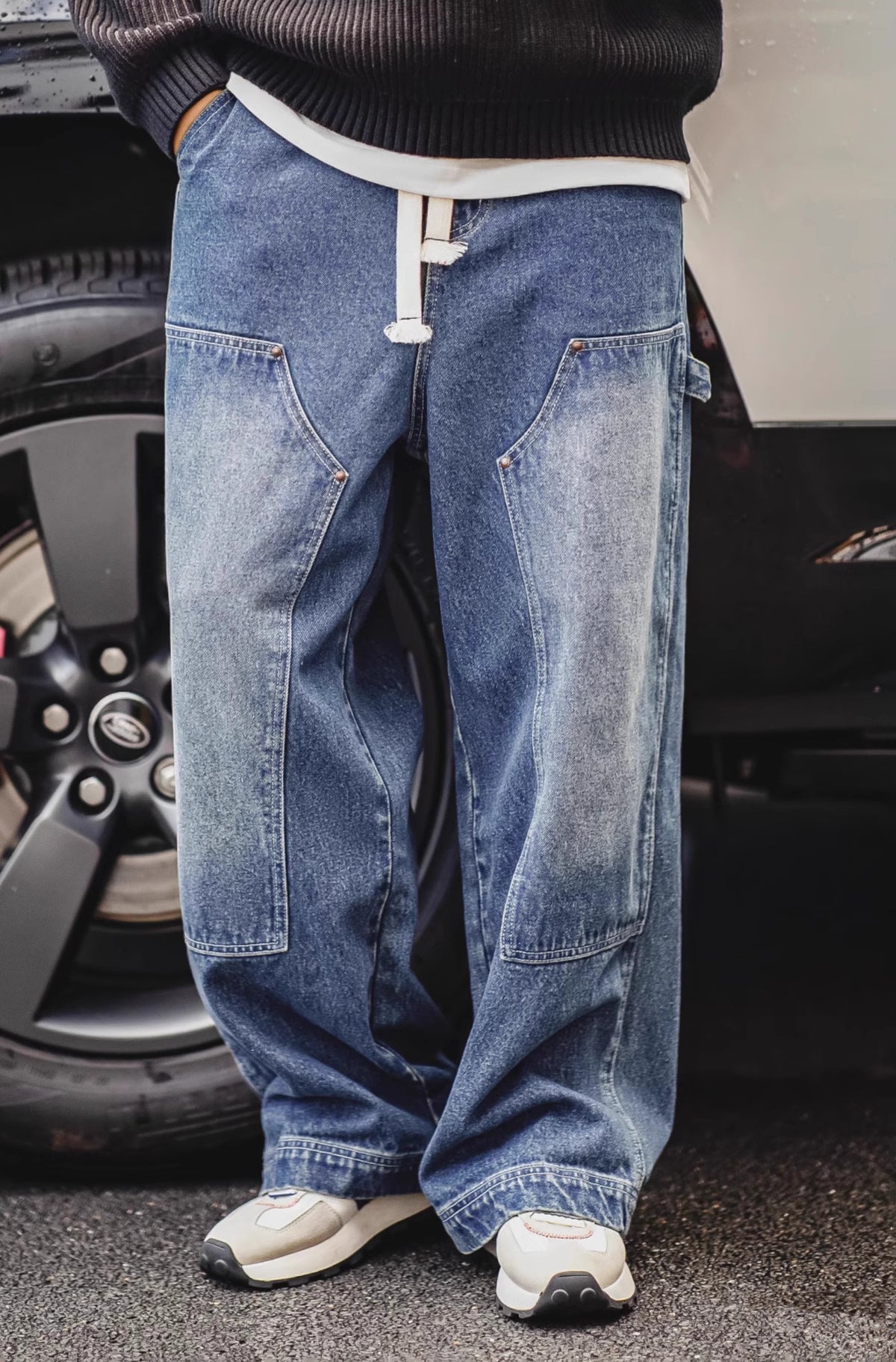 American Retro Double Knee Logging Washed And Distressed Wide-Leg Men's Jeans - Harmony Gallery
