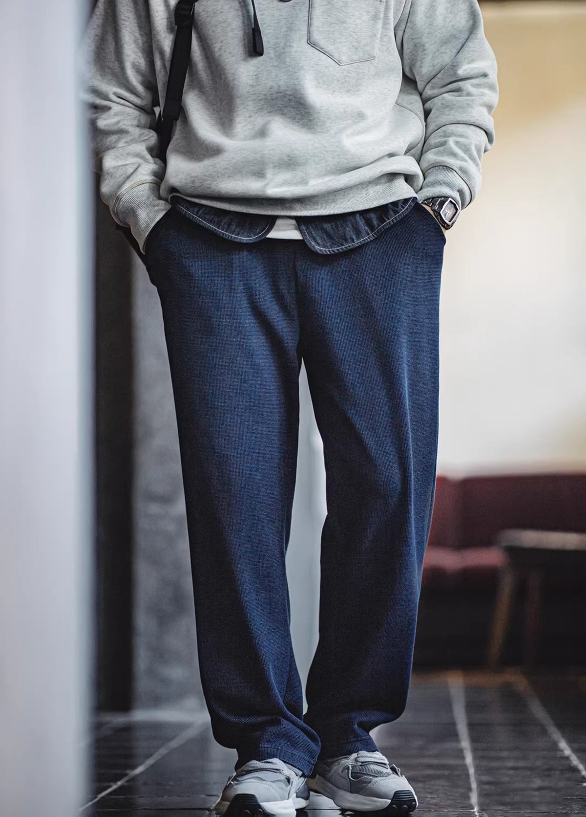 American Retro Knitted Drape Waffle Sweatpants Textured Men's Trousers - Harmony Gallery