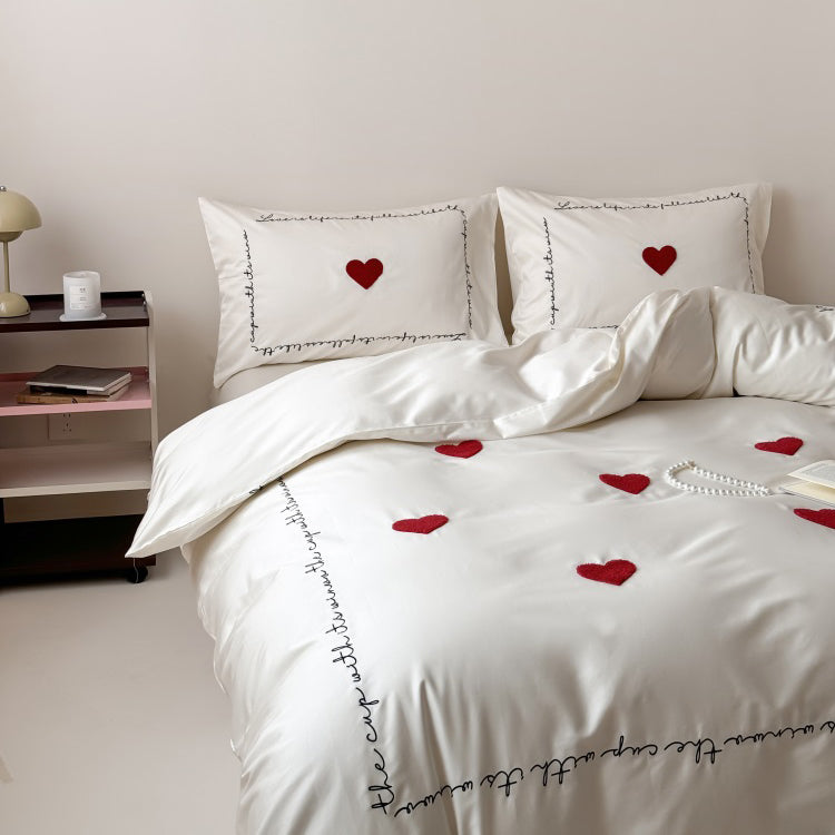 Light Luxury High-End Black Love Four-Piece Pure Cotton Bed Set - Harmony Gallery
