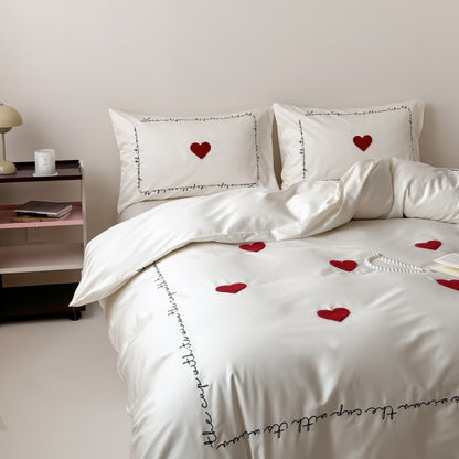 Light Luxury High-End Black Love Four-Piece Pure Cotton Bed Set - Harmony Gallery