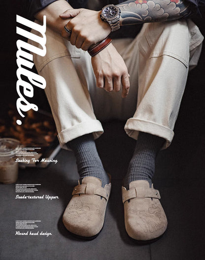 Illustration Of Mules And Half-Slippers Outerwear Cork Leather Unisex Sandal - Harmony Gallery