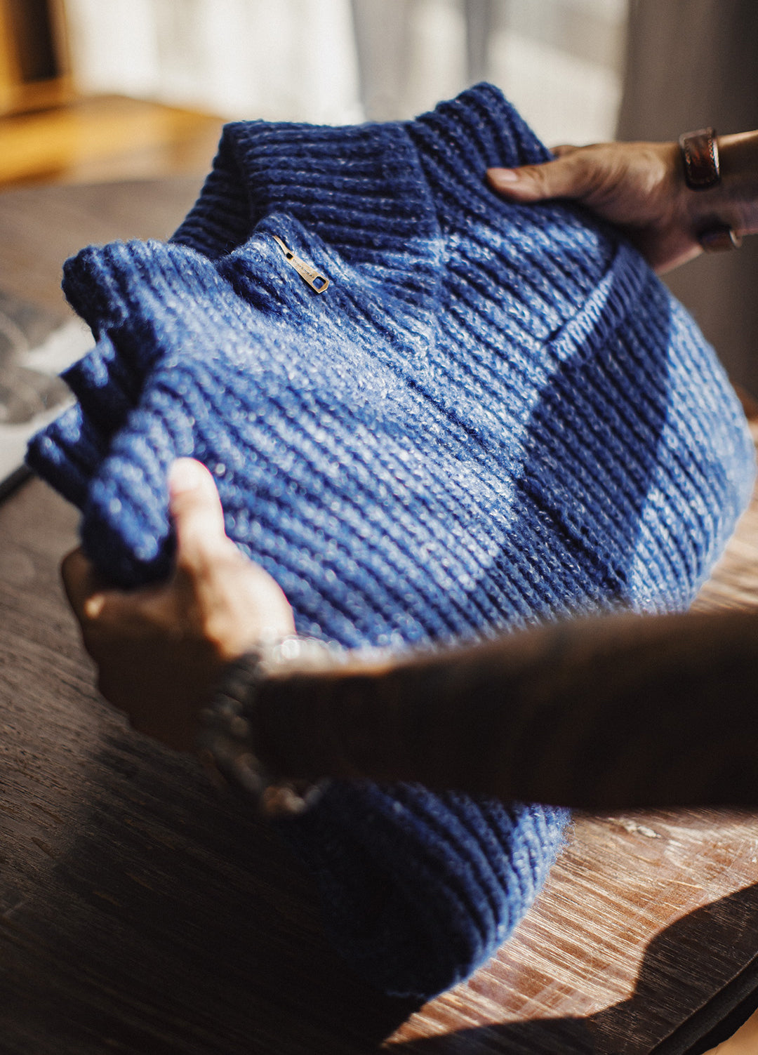 American Ice Blue Cardigan Thick High Neck Warm Knitwear Winter Men's Jacket - Harmony Gallery
