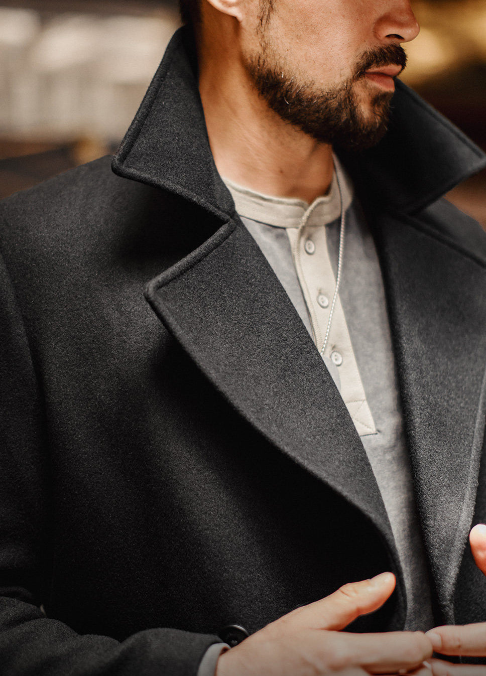 American Old Money Flat-Collar Blazer Trench Mid-Length Belt Thick Men's Coat
