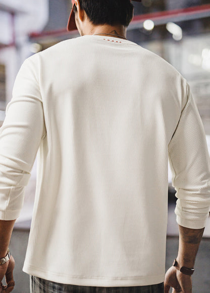 American Style 3D Groove Strip Base Layer Thin Knit Hoodless Men's Sweater