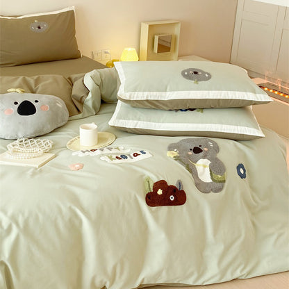 Cartoon Cute Little Koala Brushed Pure Cotton Thickened Four-Piece Bed Set - Harmony Gallery