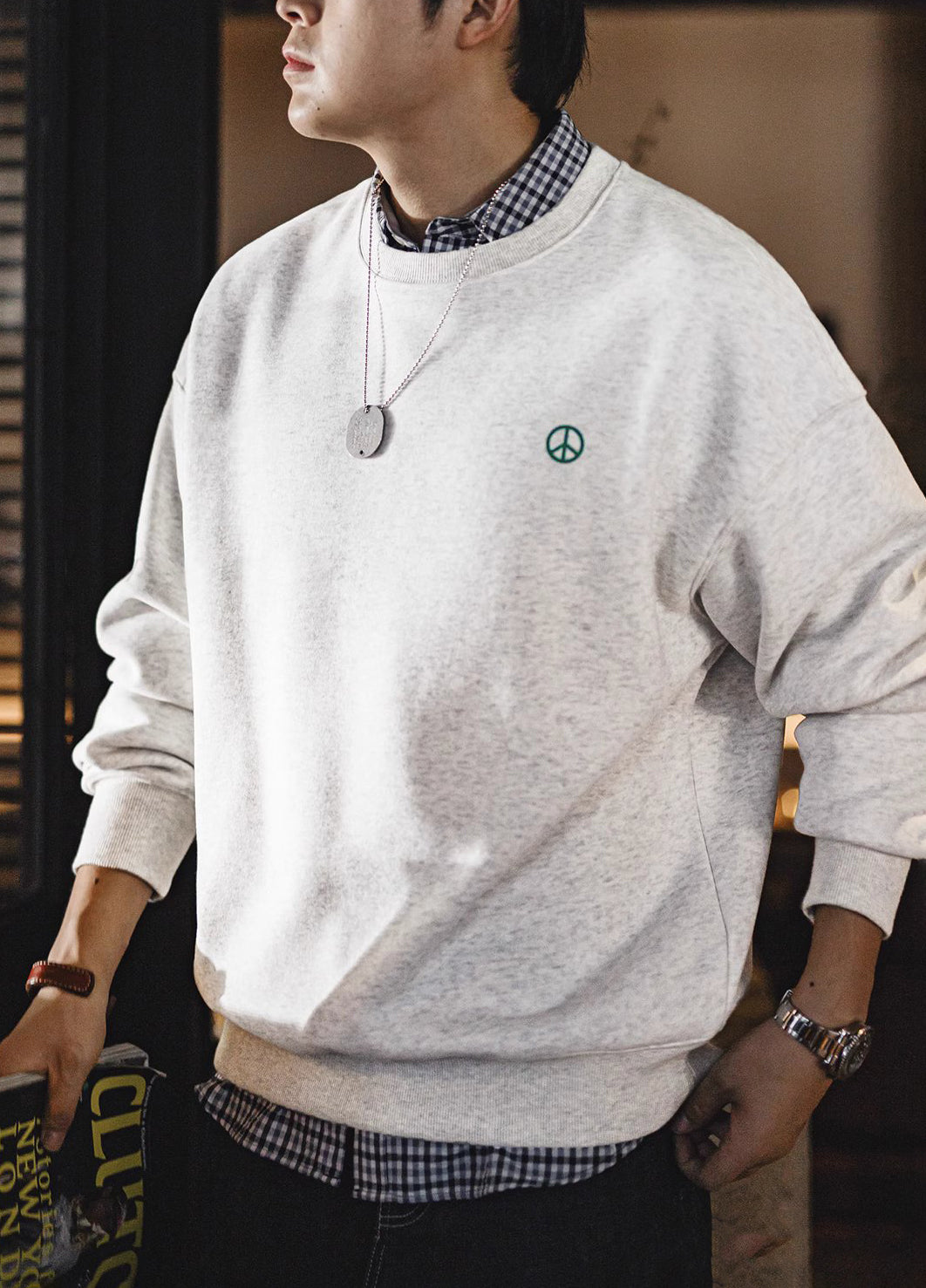 American Plus Velvet Basic Youth Popularity Loose Shoulder Men's Sweater - Harmony Gallery