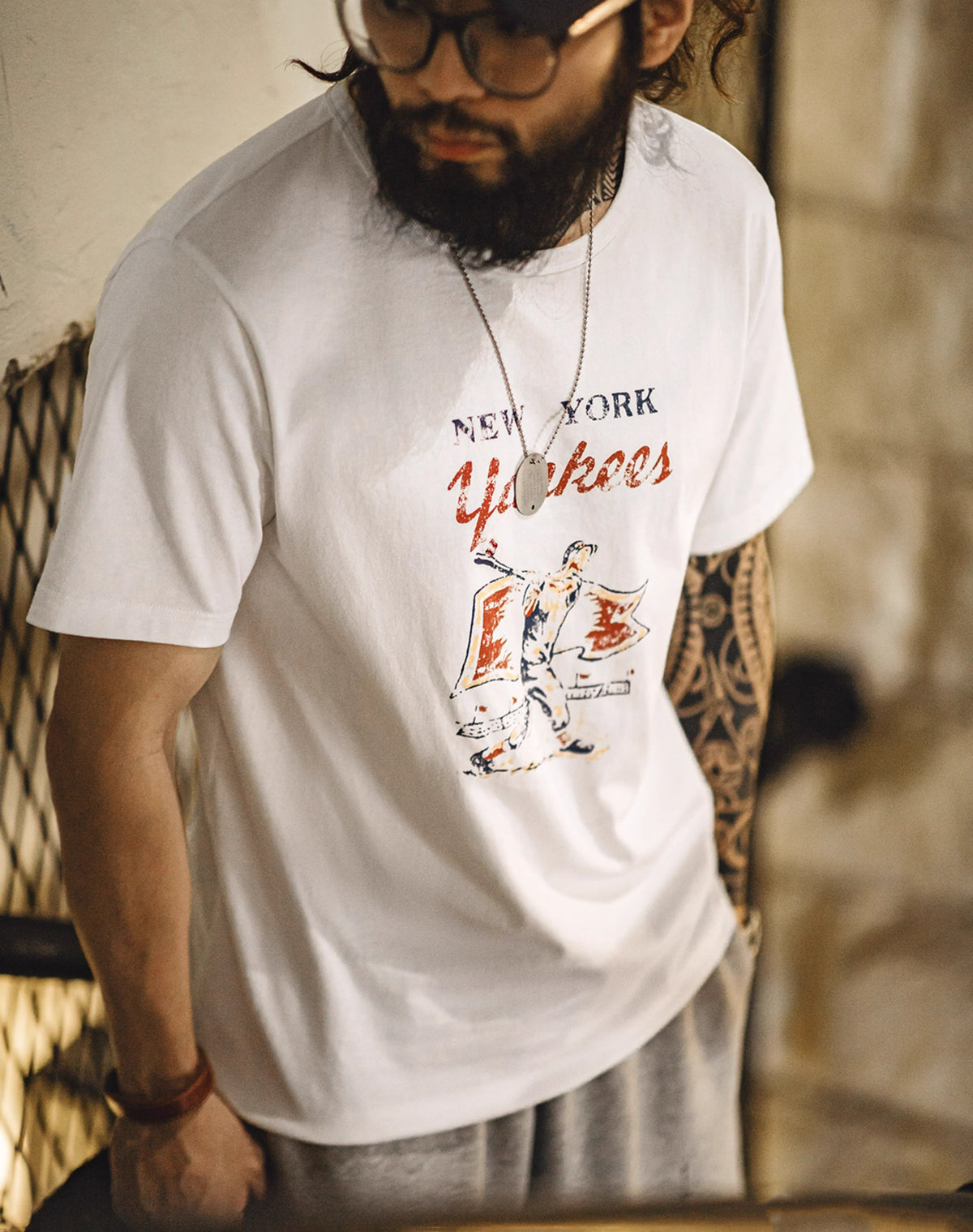 American Retro Baseball Letters Printed Cotton Bottoming Men's T-Shirt - Harmony Gallery