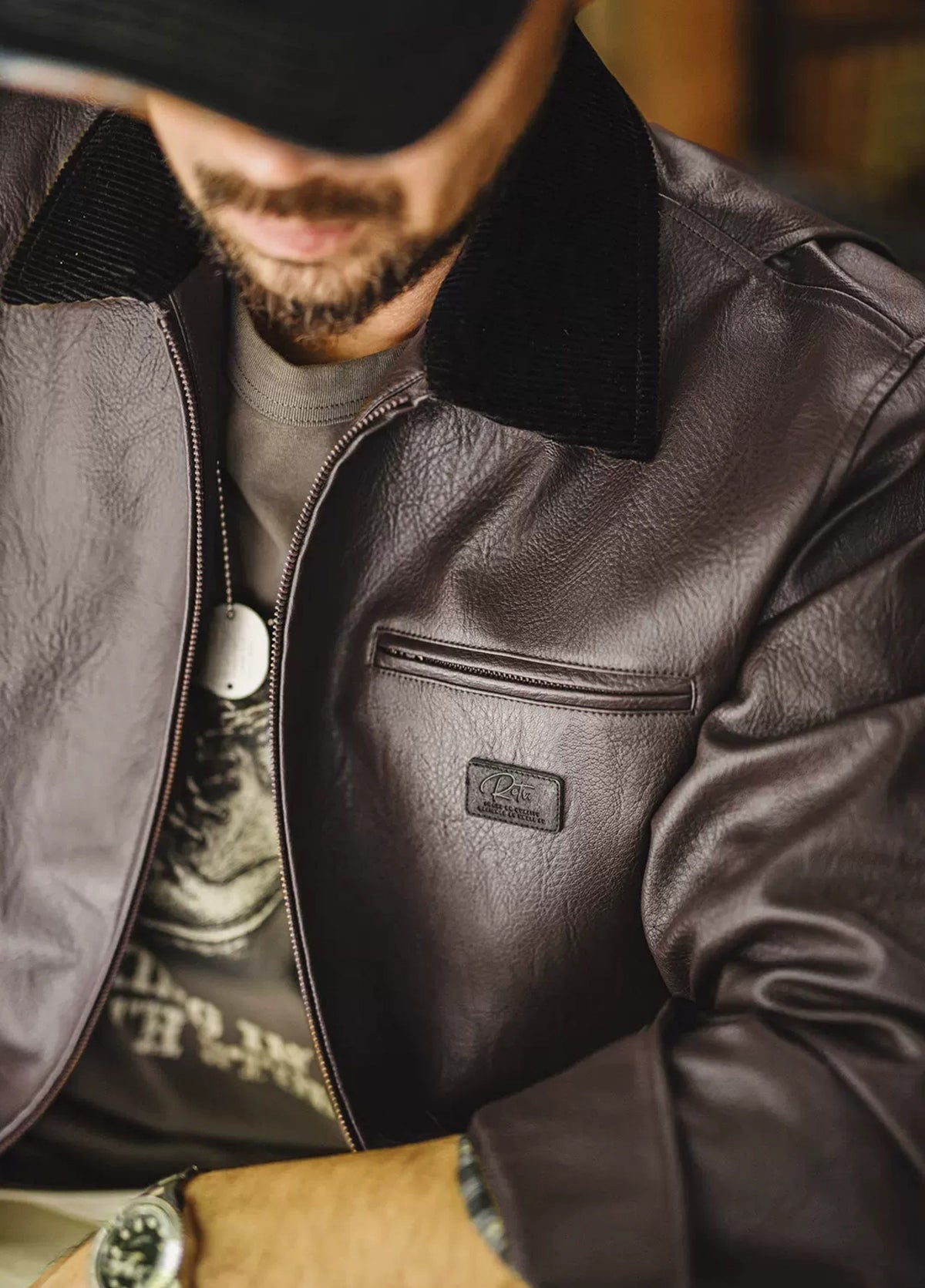 American Detroit Lychee Print Leather Cropped Commuter Executive Men's Jacket