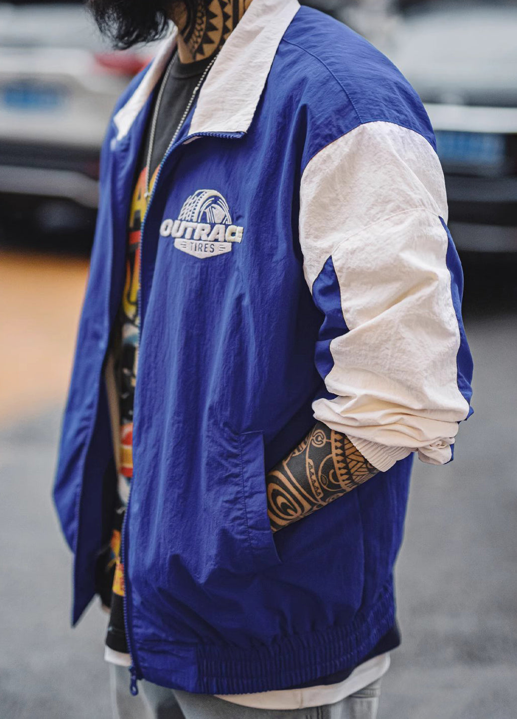 American Retro Contrast Color Embroidery Wear-Resistant Motorcycle Men's Jacket - Harmony Gallery