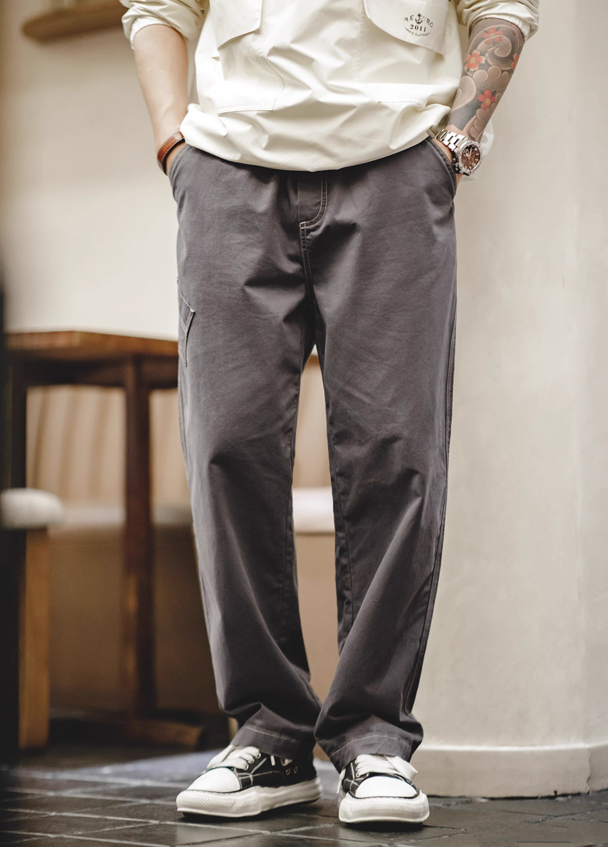 American Retro Multi-Pocket Pure Cotton Straight Men's Trousers - Harmony Gallery