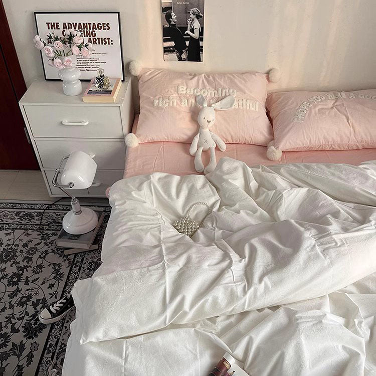 Girly Heart Washed Pure Cotton Skin-Friendly Four-Piece Bed Set - Harmony Gallery