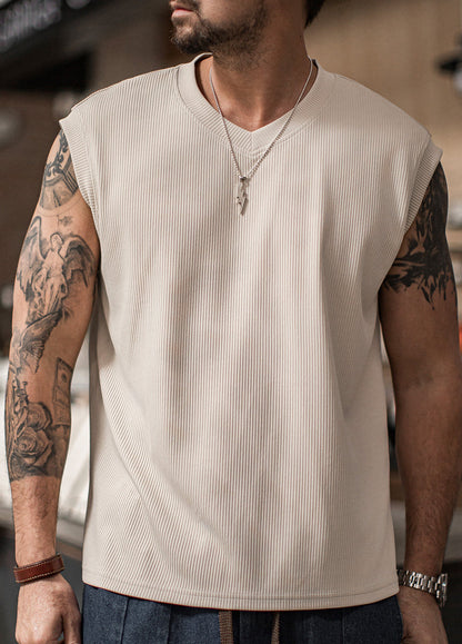 American Retro Striped Workwear Fitness Vest Base Layer Men's T-Shirt