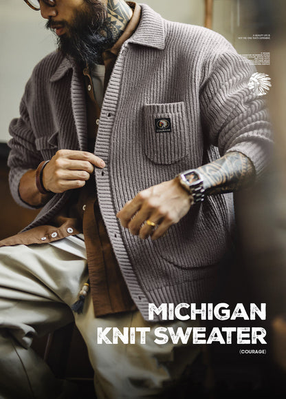 American Michigan Cardigan Knitted Old Money Outerwear Soft Men's Jacket