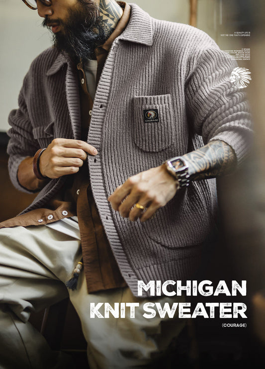 American Michigan Cardigan Knitted Old Money Outerwear Soft Men's Jacket