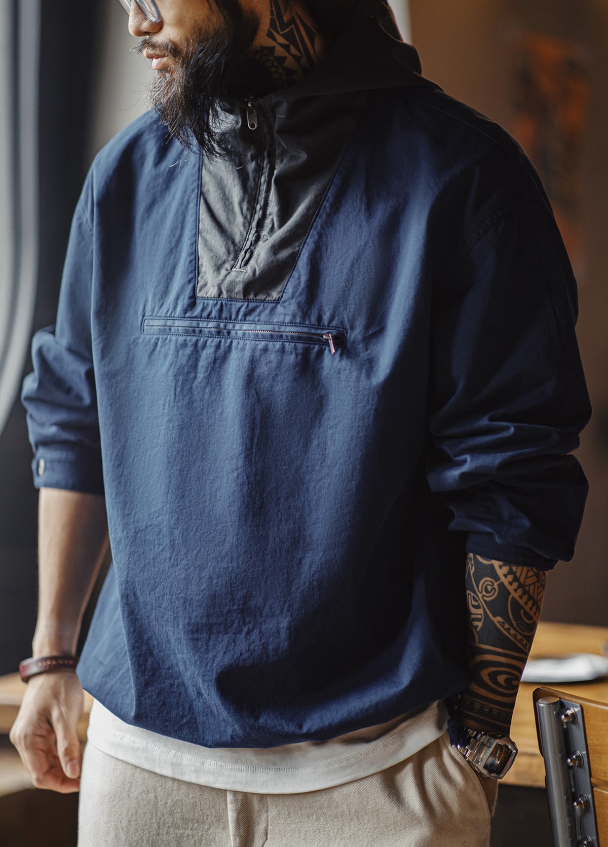 American Retro Color Matching Hooded Standard Deck Suit Pullover Men's Sweater - Harmony Gallery