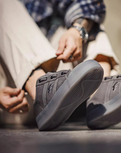 Architectural Building Gray Leather Versatile Men's Canvas Shoes - Harmony Gallery