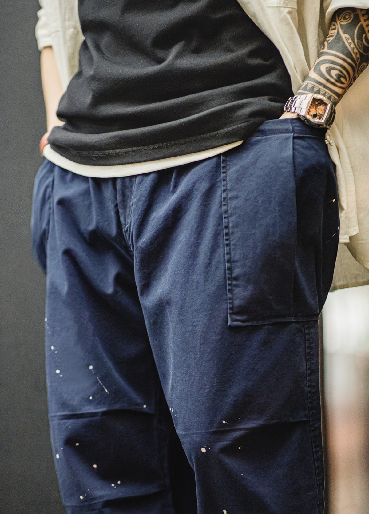 American Old Ink-Splashed Knee Parachute Oversize Men's Trousers - Harmony Gallery