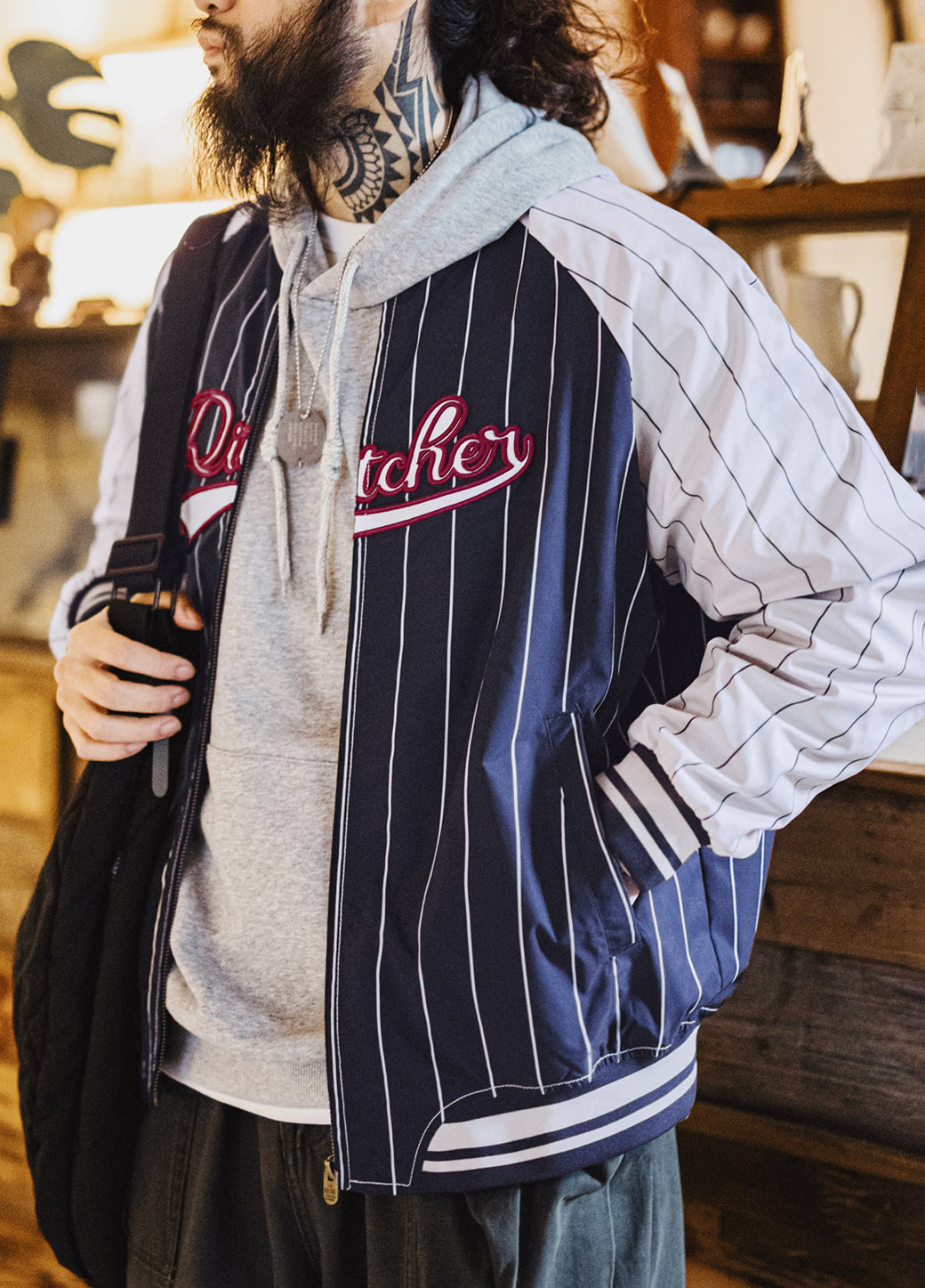 American Retro Striped Baseball Letter Embroidery Contrast Color Men's Jacket - Harmony Gallery