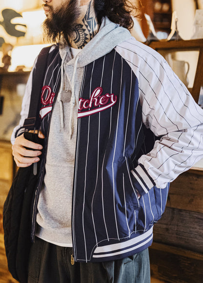 American Retro Striped Baseball Letter Embroidery Contrast Color Men's Jacket - Harmony Gallery