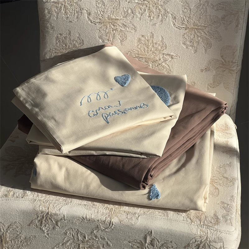 Sweet Love Brushed Four-Piece Pure Cotton Towel Embroidered Bed Set - Harmony Gallery