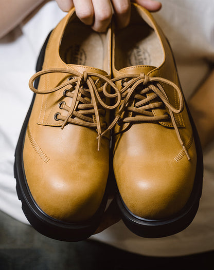 Derby Big Head Workwear Low-Top Yellow Leather Men's Dress Shoes - Harmony Gallery