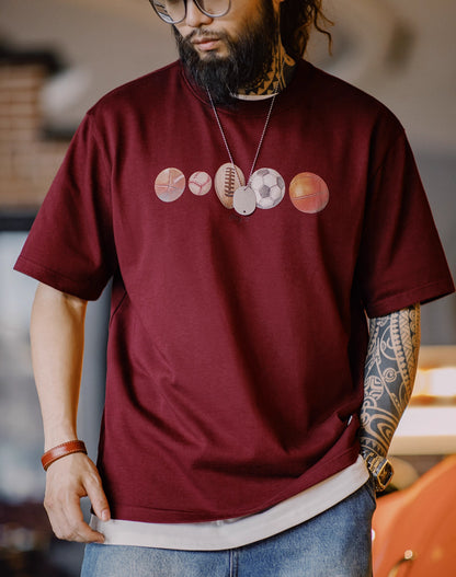 American Retro Ball Elements Digital Print Street Cotton Men's T-Shirt - Harmony Gallery