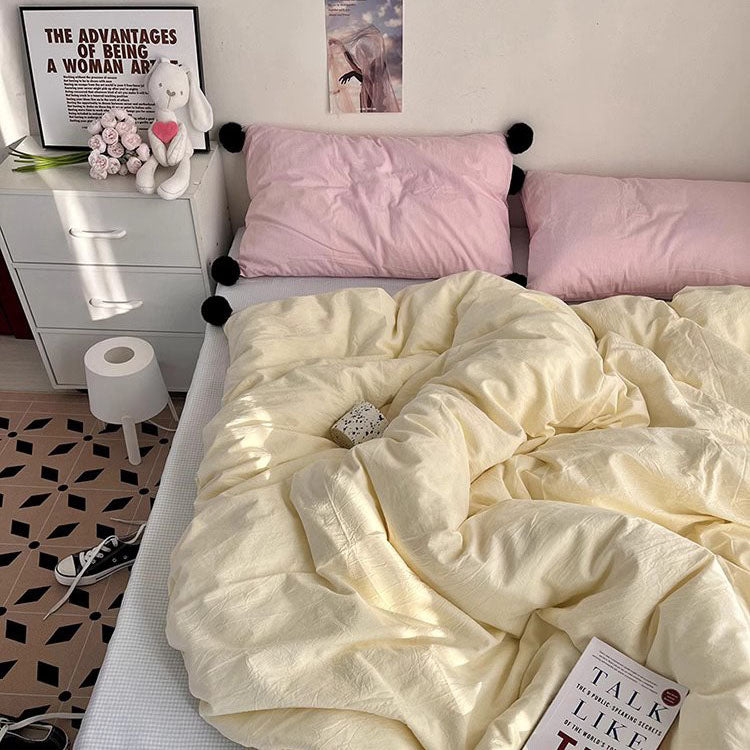 Girly Heart Student Pure Cotton Four-Piece Contrasting Color Bed Set - Harmony Gallery
