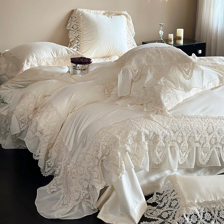 French Princess Romantic Lace Long-Staple Cotton Four-Piece Bed Set - Harmony Gallery
