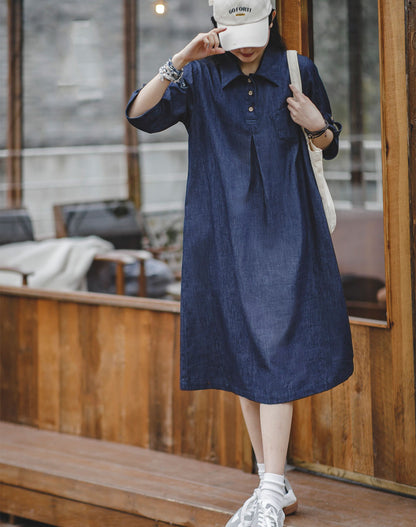 Retro Denim Skirt Atmosphere Button Slimming Women's Dress - Harmony Gallery
