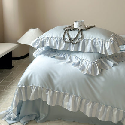 French Lotus Leaf Lace Four-Piece Ice Silky Nude Sleeping Bed Set - Harmony Gallery