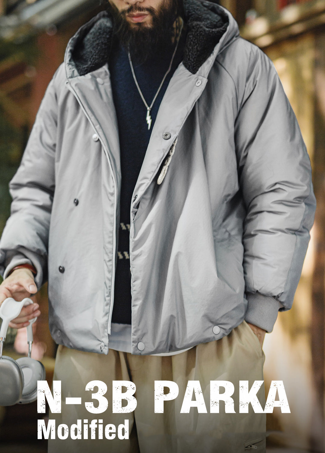 American N3B Gray Parka Coat Short Hooded Thickened Warm Cotton Men's Jacket - Harmony Gallery