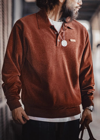 American Retro Chenille Half-Open Polo Loose Lapel Pullover Men's Sweater - Harmony Gallery