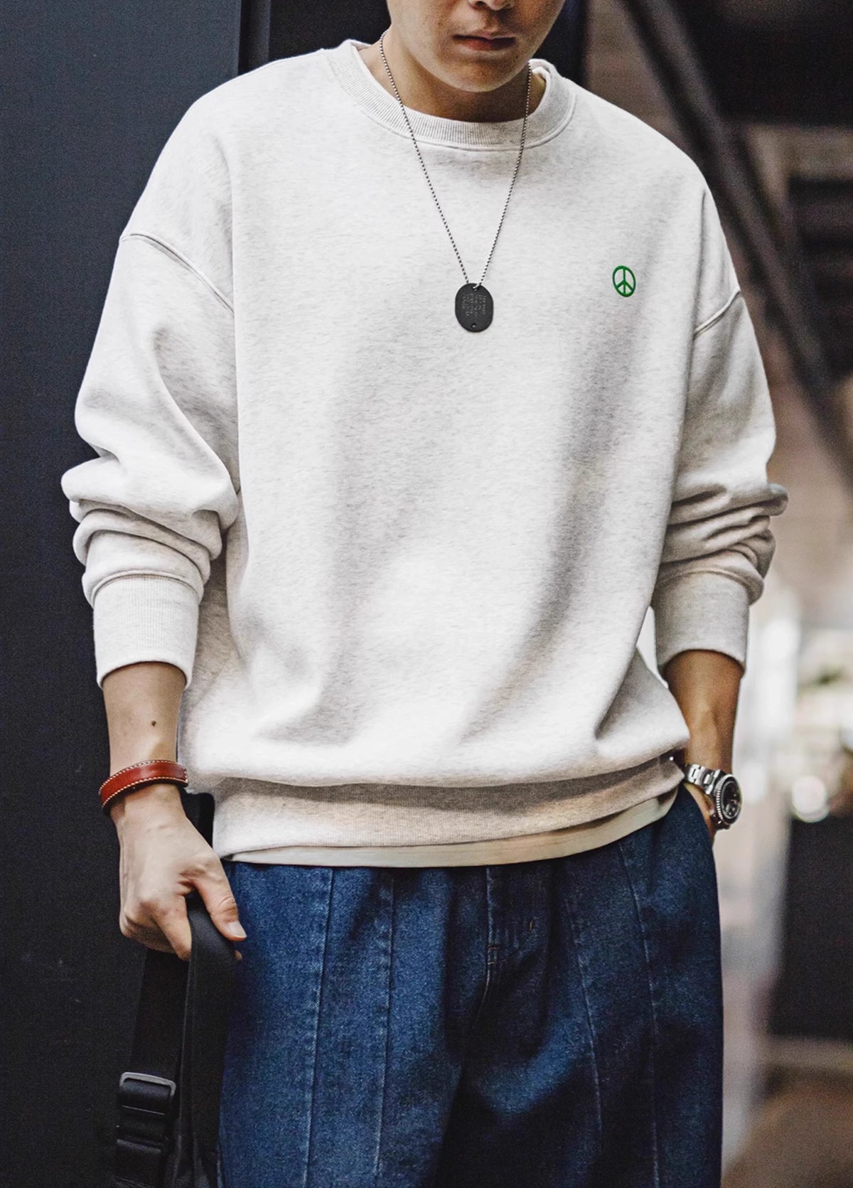 American Plus Velvet Basic Youth Popularity Loose Shoulder Men's Sweater - Harmony Gallery