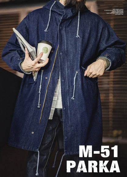 American Retro M51 Denim Fishtail Windbreaker Mid-Length Men's Jacket - Harmony Gallery