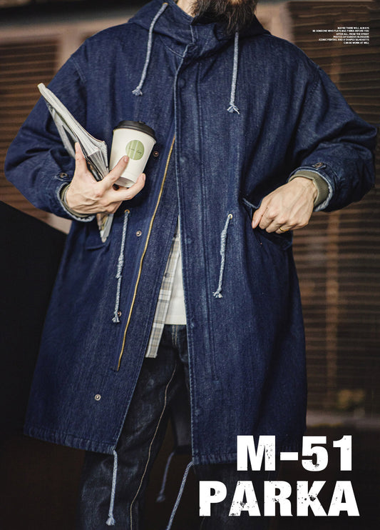 American Retro M51 Denim Fishtail Windbreaker Mid-Length Men's Jacket - Harmony Gallery